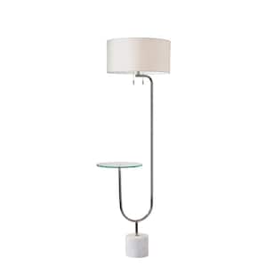 65 in. Silver 1 Light 1-Way (On/Off) Architect Floor Lamp for Liviing Room with Cotton Round Shade