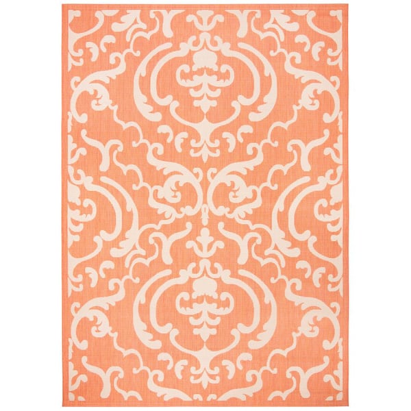 SAFAVIEH Courtyard Terracotta/Natural 9 ft. x 12 ft. Border Indoor/Outdoor Patio  Area Rug