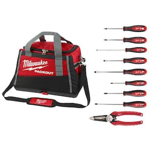 20 in. PACKOUT Tool Bag with 6-in-1 Wire Strippers Pliers and Screwdriver Set (10-Piece)