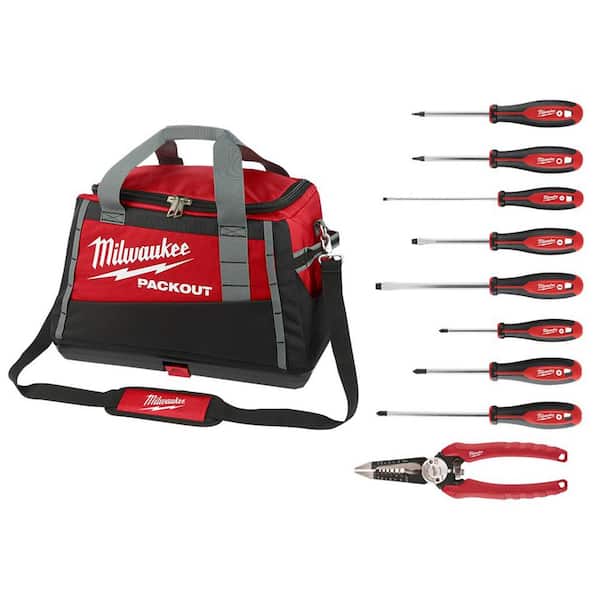 Milwaukee 20 in. PACKOUT Tool Bag with 6-in-1 Wire Strippers Pliers and Screwdriver Set (10-Piece)