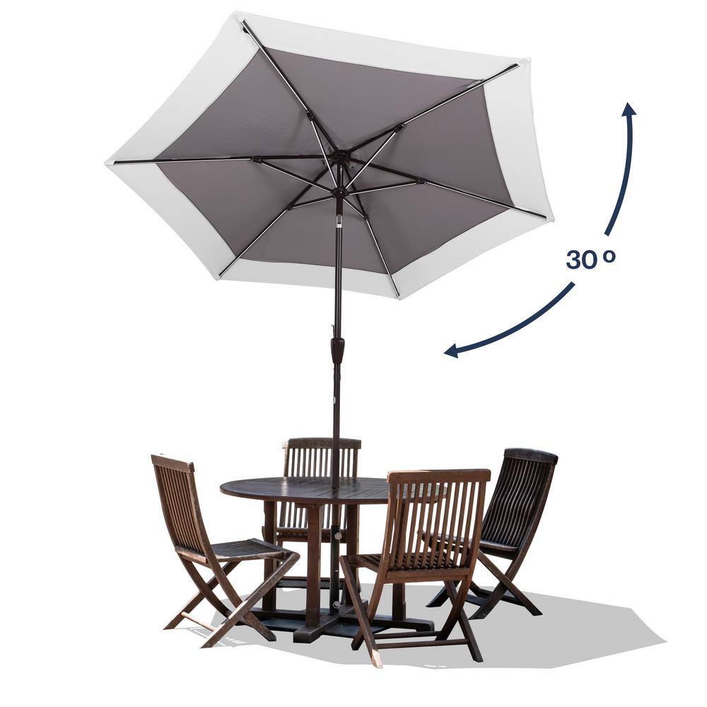 Spencer 9 ft. Gray and White Aluminum Solar LED Market Patio Umbrella