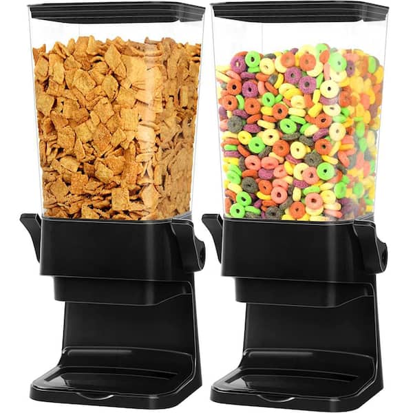 2 Piece Black 5.5 qt. Dry Food Dispenser Cereal Dispenser Countertop, Large Cereal Storage Container Holder Dispenser
