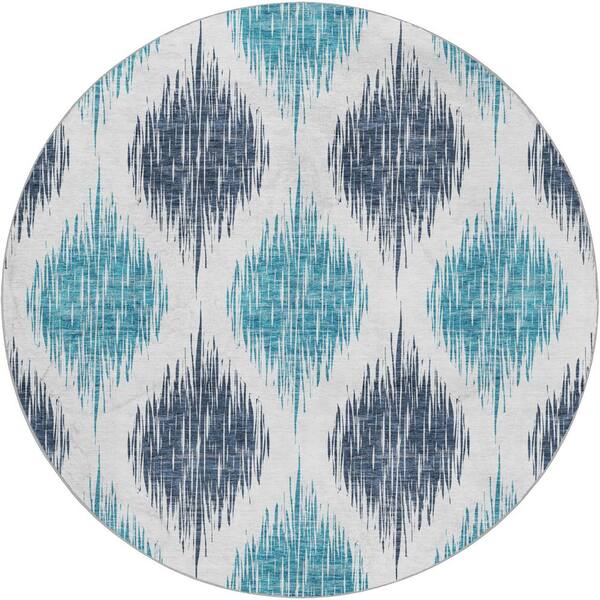 Dream Shag Premium Machine Washable Abstract ADS848 Blue 8 ft. x 8 ft. Round Rug