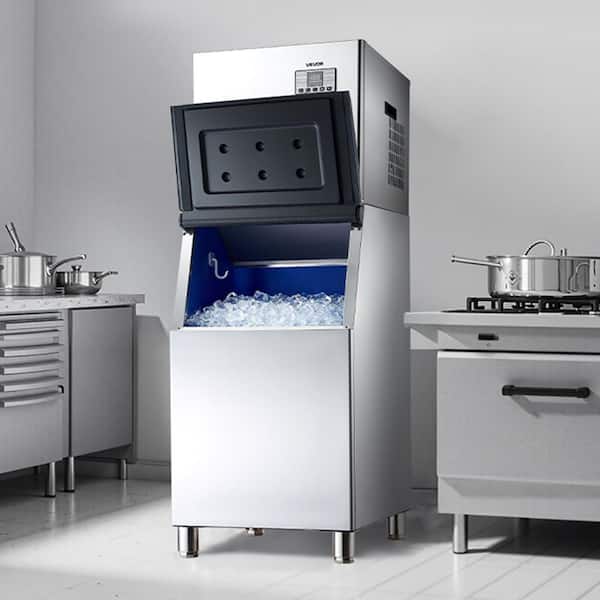 Commercial Ice Maker 550 lbs./24H Freestanding 26.1 in.W Ice Making Machine 300 lbs. Storage Bin Full Size Cubes Silver