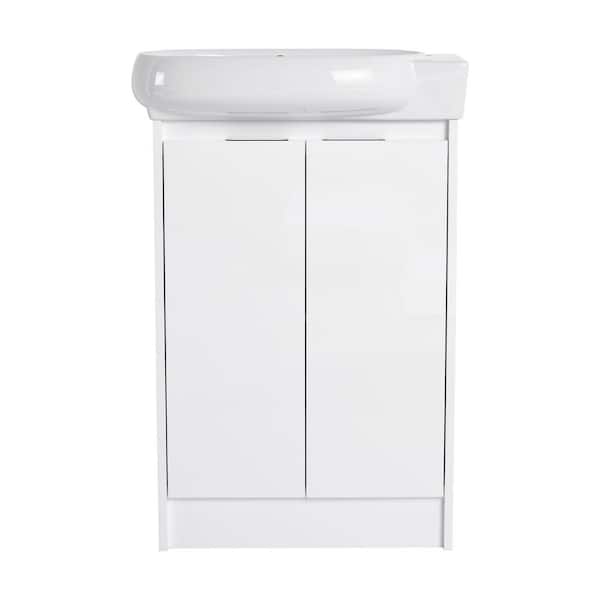 23 in. Single Sink Freestanding White Bath Vanity with White Ceramic Top (Assembled), Adjustable Shelf, 2 Doors