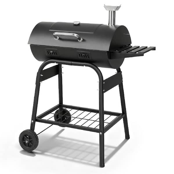 Charcoal BBQ Grill Charcoal Grill in Black with Side Shelf and 2 wheels for Patio Porch Picnic