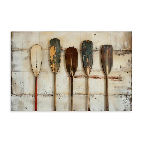 Stupell Industries Rustic Oar Lineup by Arlington Prints Unframed Coastal Graphic Art Print 30 in. x 45 in.