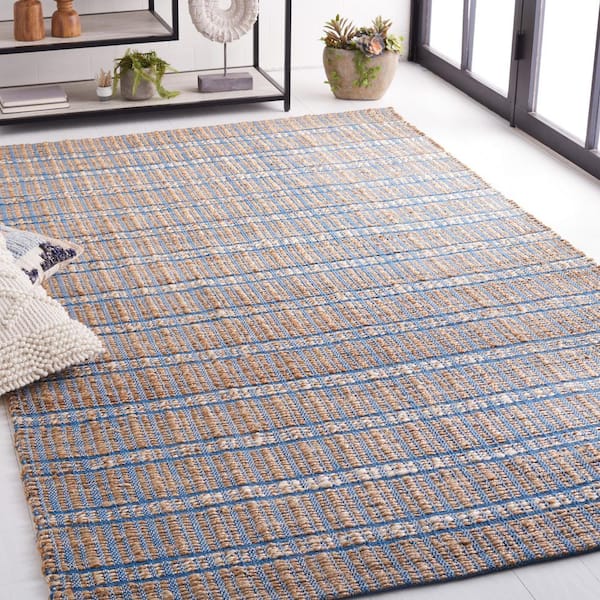 Natural Fiber Blue/Beige 9 ft. x 12 ft. Striped Woven Area Rug