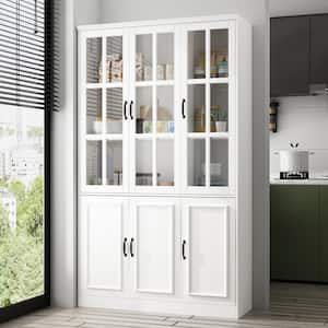 White Wood 47.2 in. W Buffet and Hutch Kitchen Cabinet with Glass Doors ( 47.2 in. W x 15.7 in. D x 78.7 in. H)