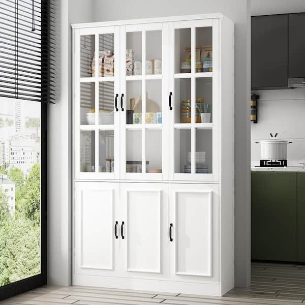 FUFU&GAGA White Wood 47.2 in. W Buffet and Hutch Kitchen Cabinet with Glass Doors ( 47.2 in. W x 15.7 in. D x 78.7 in. H)