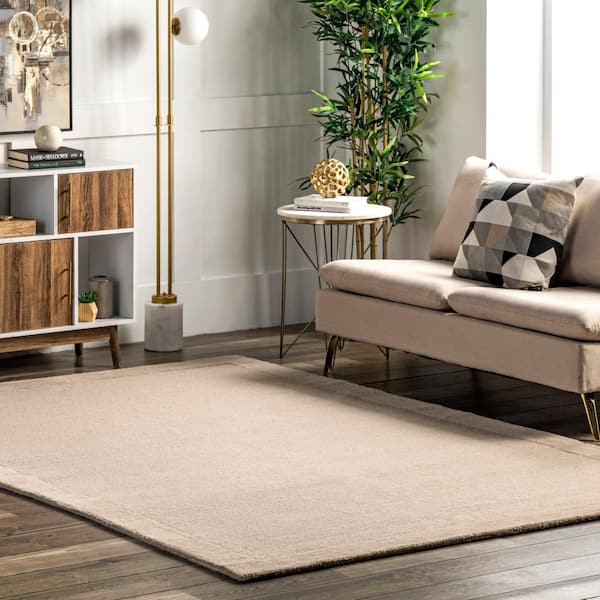 Marianne Handmade Wool Border Beige 8 ft. x 10 ft. Area Rug