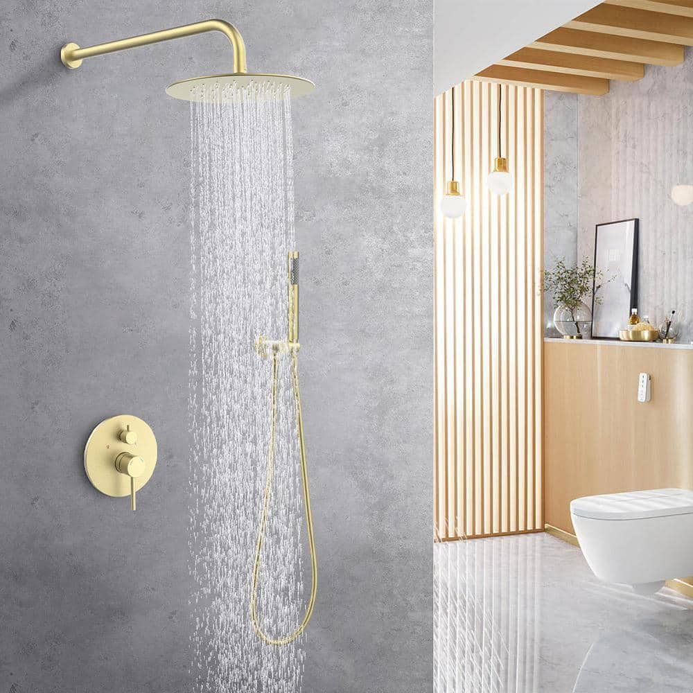 Brushed Gold Brass Rain Shower System with Handheld