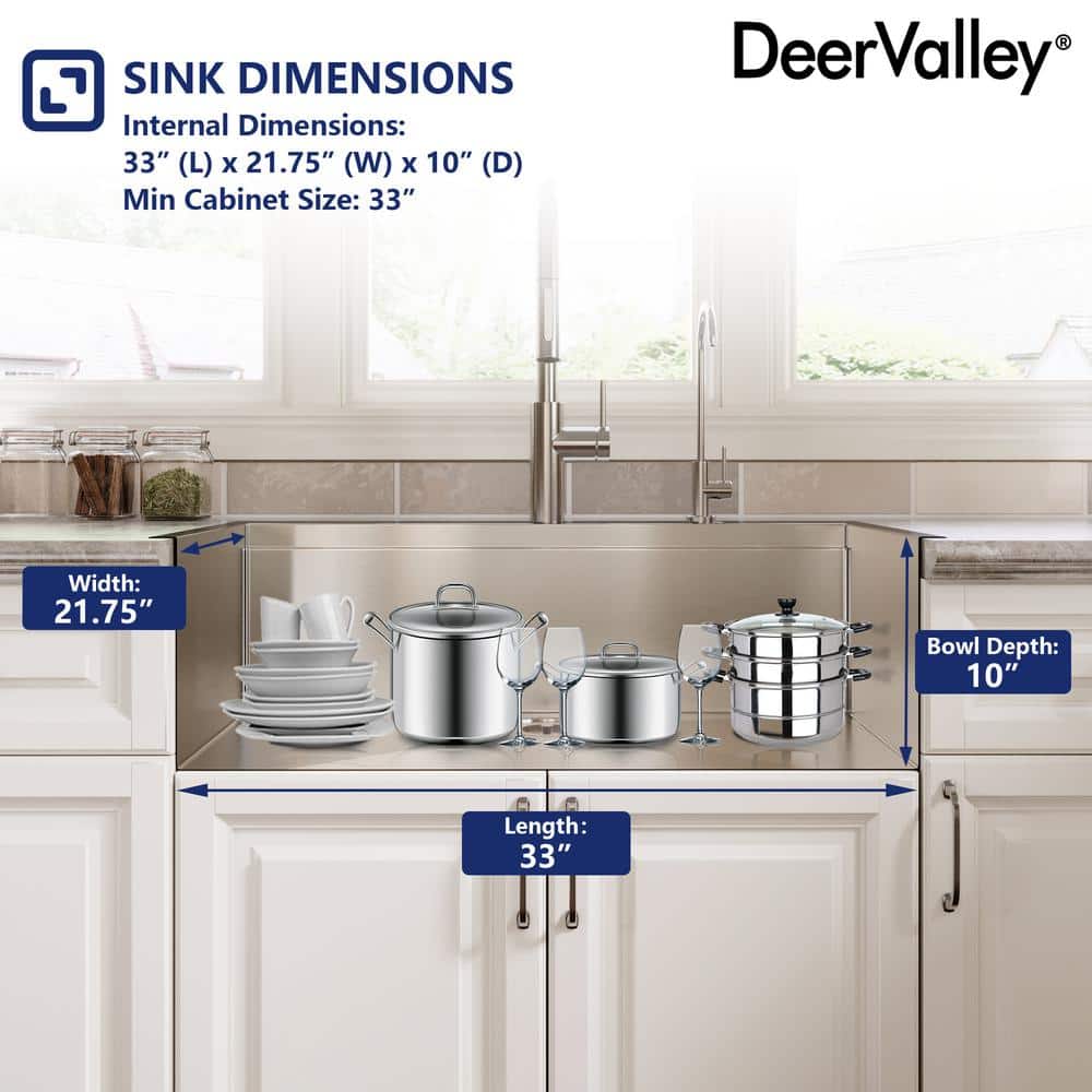 33" Stainless Steel Farmhouse Single Bowl Workstation Sink