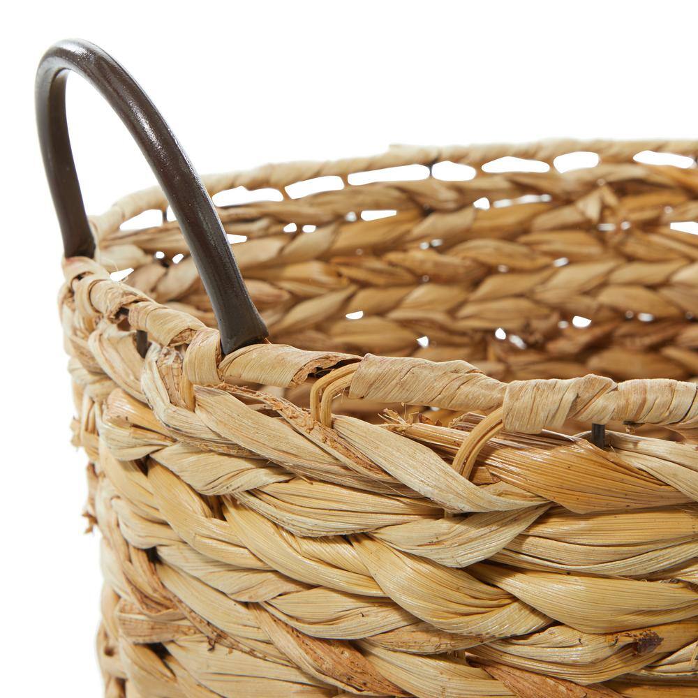 Brown Seagrass Oval Storage Baskets with Metal Handles, Set of 3