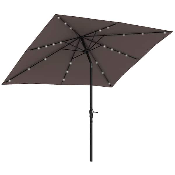Sudzendf 9 ft. x 7 ft. Solar LED Lighted Market Patio Umbrella in Brown, with Tilt and Crank