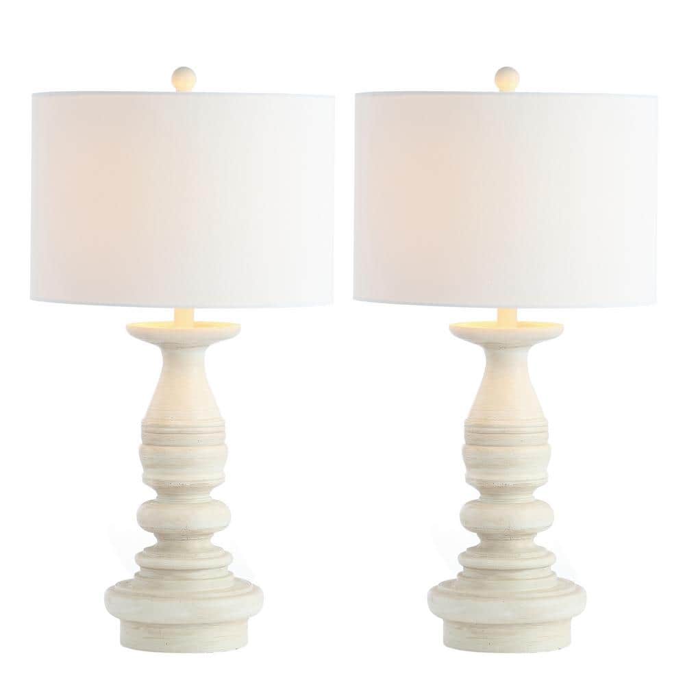 Jareth White Wash Traditional Table Lamp Set with Cotton Shade