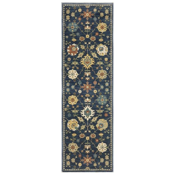2 X 8 Blue, Gold Oriental Washable Area Rug Runner Rug