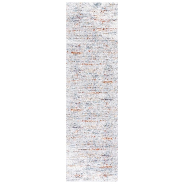Berber Shag 2 ft. x 14 ft. Blue Rust/Ivory Marle Striped Runner Rug