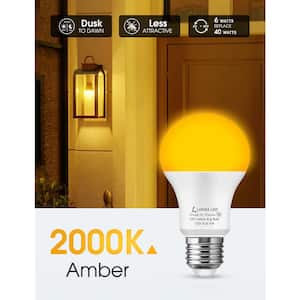 40-Watt Equivalent A19 Dusk to Dawn Light Bulbs Outdoor,E26 Base Bug Lights for Outside in Yellow-Colored 2000K (4-Pack)