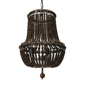 3-Light Brown Iron with Espresso-Washed Firwood/Metal Chandelier