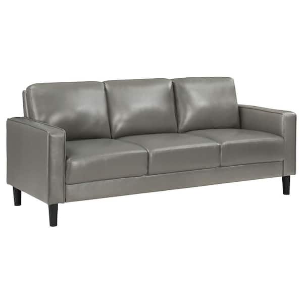 Rumi 76.5 in. Straight Arm Faux Leather Rectangle Sofa in Gray and Black