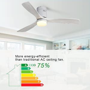 52 in. LED Indoor/Outdoor Flush Mount Smart Silver Ceiling Fan with 3 Reversible Wood Blades, 6-Speed DC Remote Control