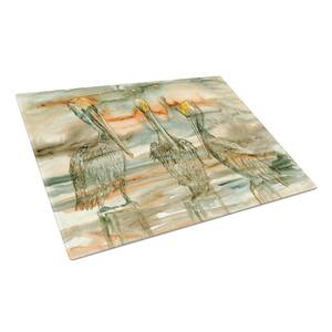Pelicans on their Perch Abstract Tempered Glass Large Cutting Board