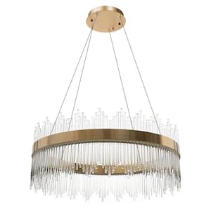 31 in. 36-Watt Integrated LED Gold Contemporary Luxury Oval Raindrop Pendant Light with Adjustable Chain