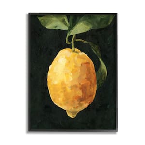 "Abstract Yellow Lemon on Vine Pop over Black" by Emma Caroline Framed Drink Wall Art Print 11 in. x 14 in.