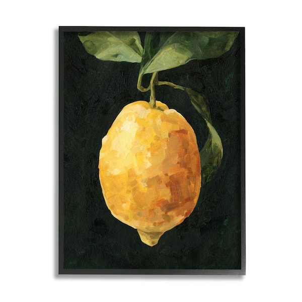 Stupell Industries "Abstract Yellow Lemon on Vine Pop over Black" by Emma Caroline Framed Drink Wall Art Print 11 in. x 14 in.