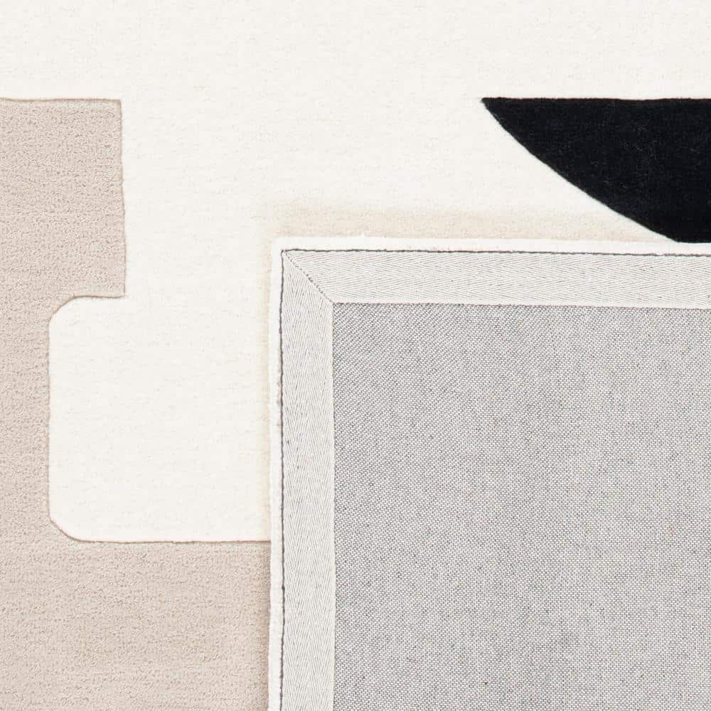 Ivory Tufted Wool and Silk Square Area Rug