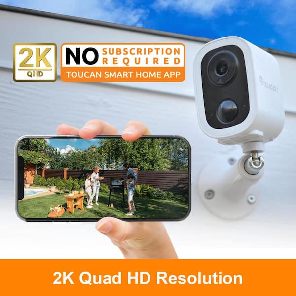 Toucan S4 Wireless Outdoor Smart Battery Operated Security Camera Wi-Fi Night Vision 2-Way Talk Live View, White