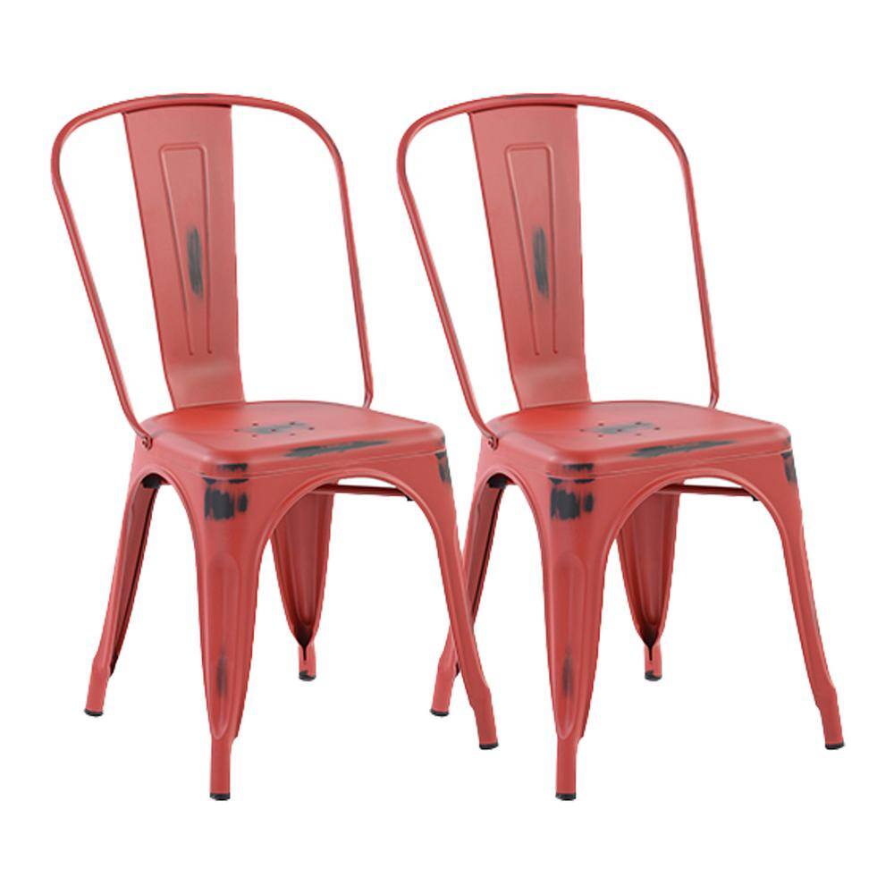 Distressed red best sale metal chairs