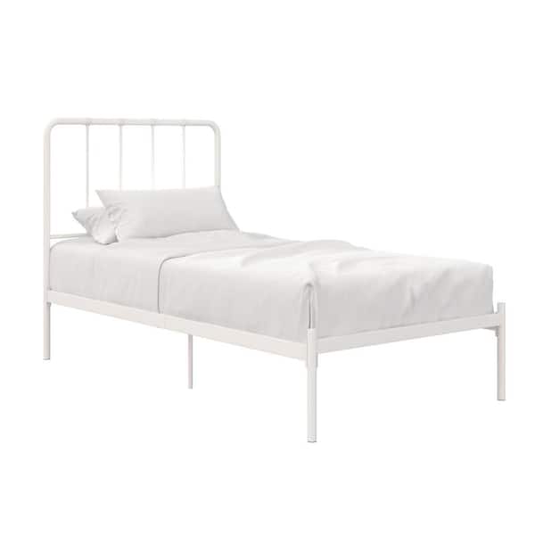 Likehome Aubrey White Metal Twin Bed, Iron Twin Bed Frame White
