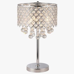 Marya 18.5 in. Chrome Finish Modern Table Lamp with Crystal Beaded Drum Shadeand Hanging Crystals