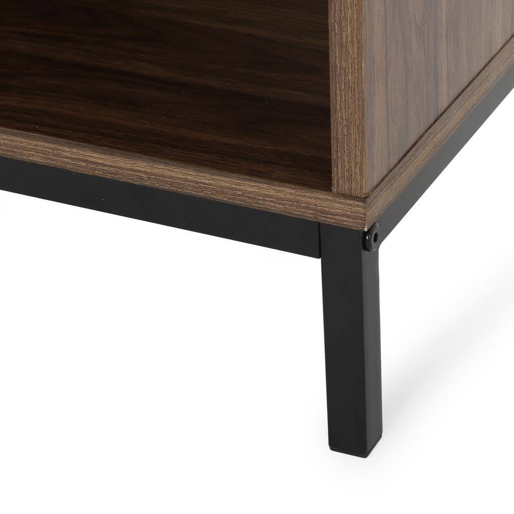 Contemporary Black Faux Wood Cube Unit Bookcase with Iron Legs