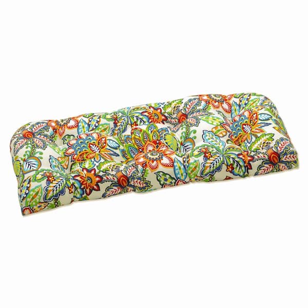 Pillow Perfect Floral Rectangular Outdoor Bench Cushion in Blue