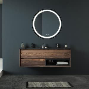 24 in. W x 24 in. H Round Led with Framed Wall Mount High Lumen Bathroom Vanity Mirror Energy Saving Waterproof Anti-fog