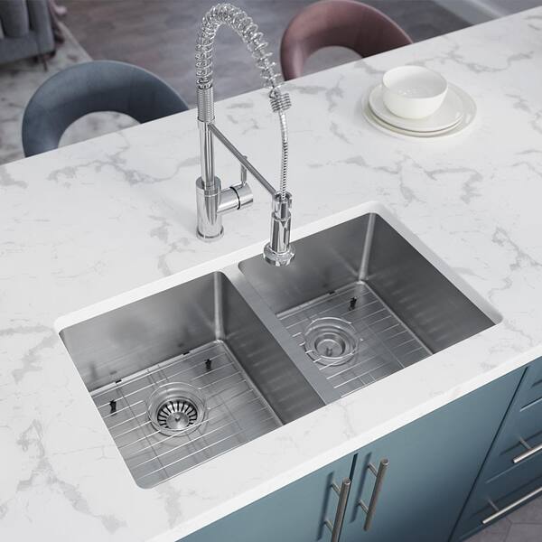 MR Direct Stainless Steel 31 in. Double Bowl Undermount Kitchen Sink with White SinkLink and additional accessories