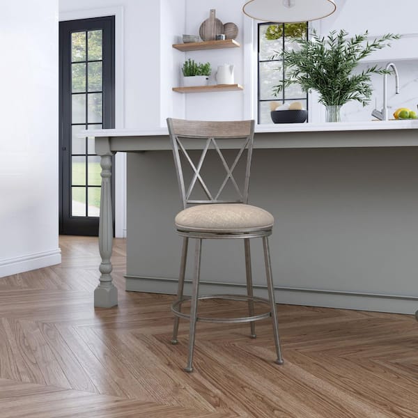 Hillsdale Furniture Stewart 26 in. Aged Pewter and Silver Swivel Indoor/Outdoor Counter Stool