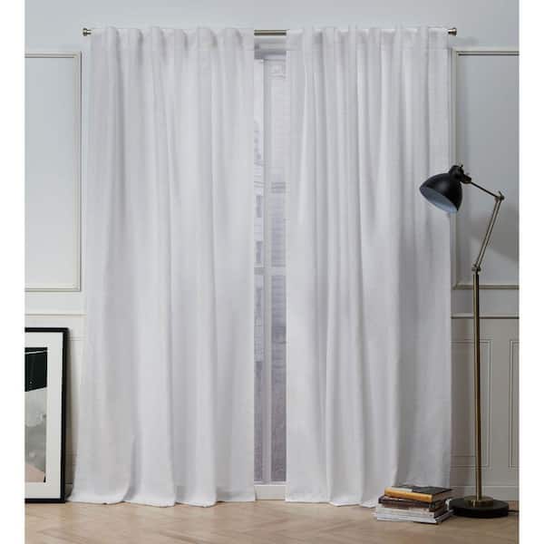 NICOLE MILLER NEW YORK Mellow Slub Winter White Solid Light Filtering Hidden Tab / Rod Pocket Curtain, 54 in. W x 96 in. L (Set of 2)
