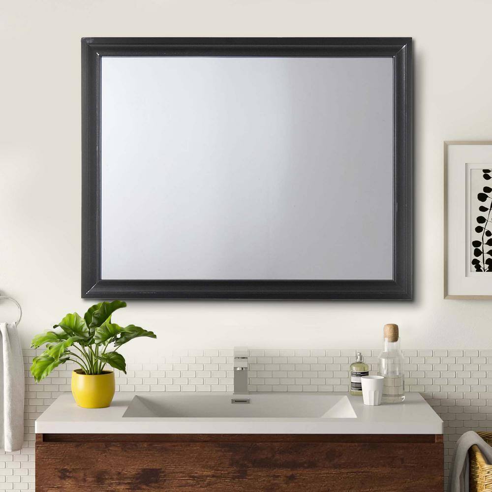 Black Rectangular Wooden Mirror with Raised Frame