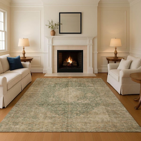 Mayfield Premium Machine Washable Abstract AMF1657 Aloe 10 ft. x 14 ft. Area Rug