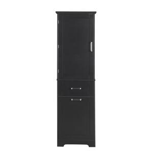 20 in. W x 13 in. D x 68.1 in. H Bath Storage Cabinet with 2 Different Size Drawers and Adjustable Shelf, Black