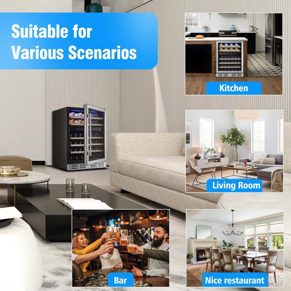 Kalamera 24" Stainless Steel Dual Zone Wine Refrigerator with LED Lighting