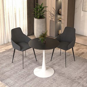 Round Dining Table 24 in. MDF Wood Tabletop with White Steel Pedestal Seats 4 Bristol Series in Black