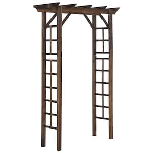 Height 7 ft. Wood Steel Arched Trellis Arbor with Natural Fir Wood & Side Panel, Carbonized Color
