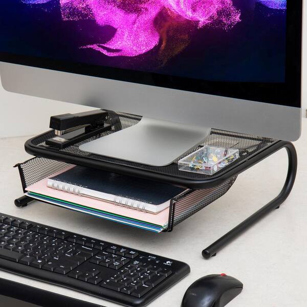 Mind Reader Metal Mesh Monitor Stand and Desk Organizer with Storage Drawer  for Papers, Folders or Desk Accessories, Black MESHKING-BLK The Home Depot