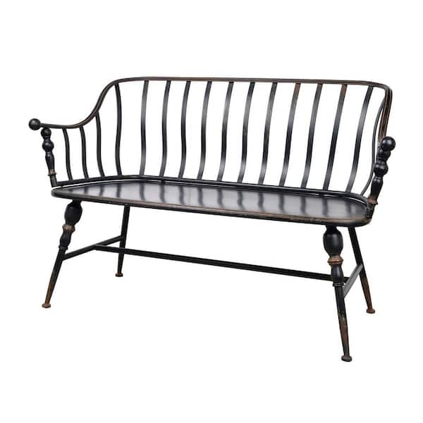Antique Black 48 in. Metal Outdoor Settee Bench
