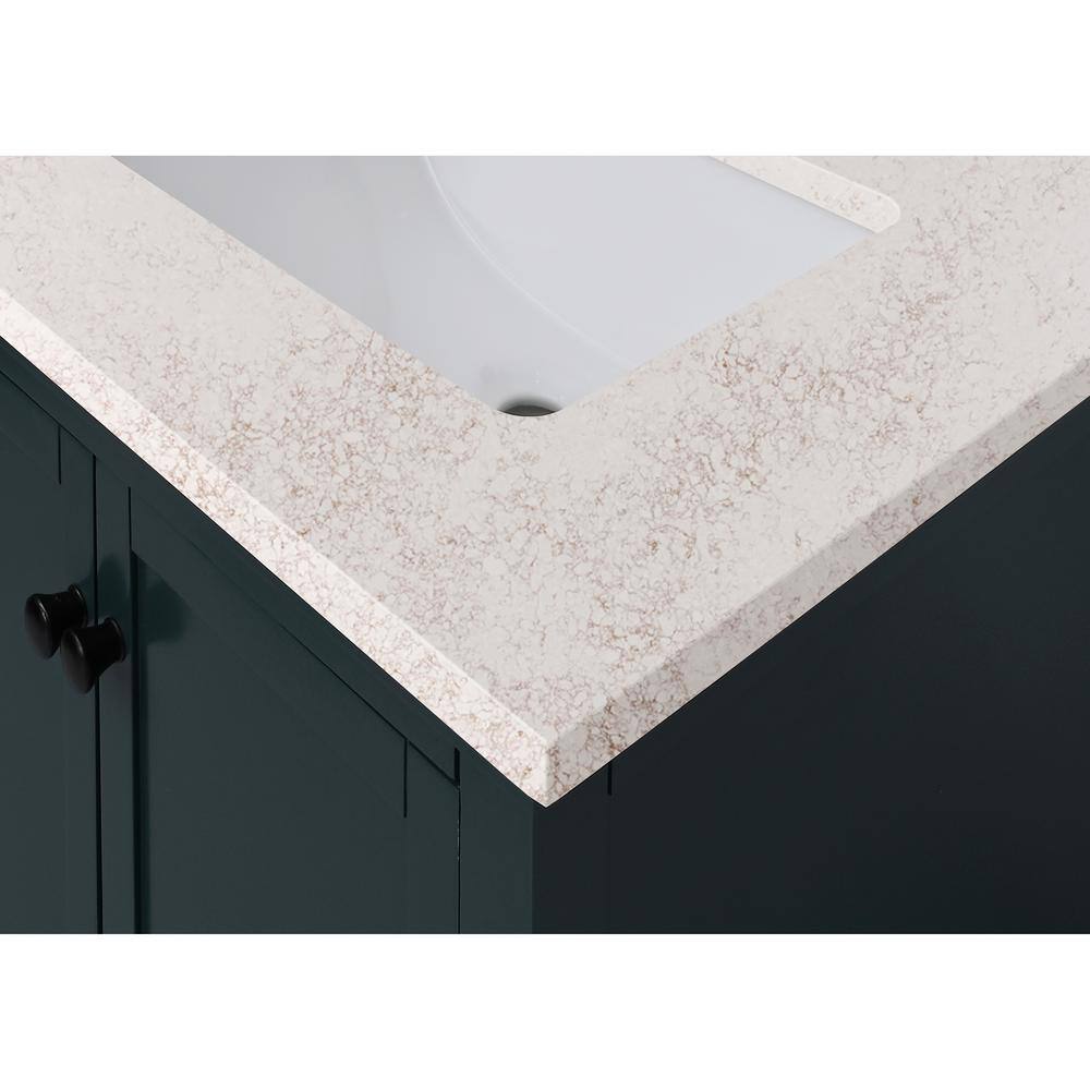 31'' White Quartz Vanity Top with Copper Veining and Undermount Sink